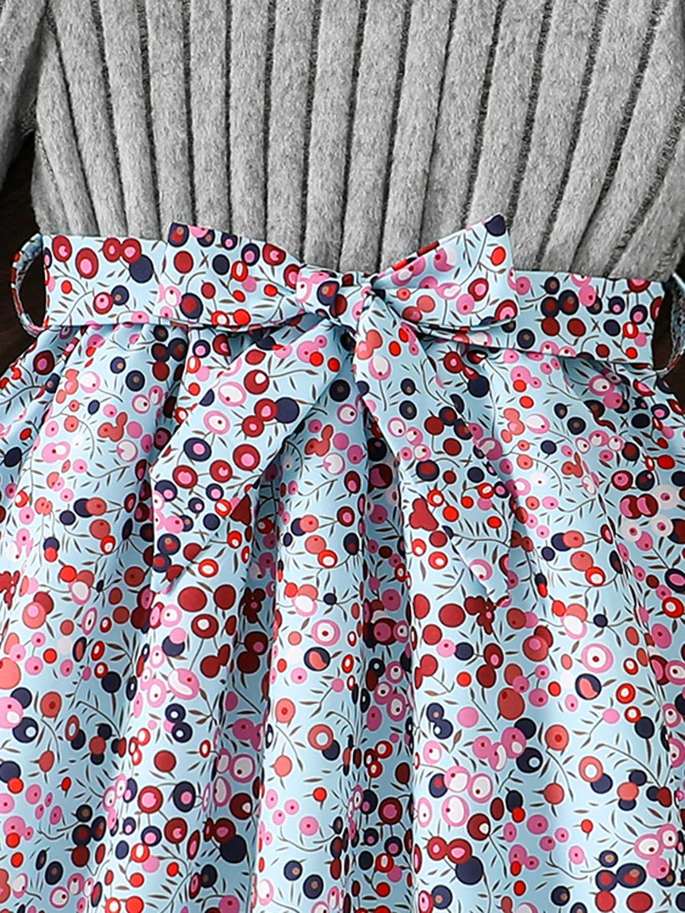 Spring Autumn Girl Casual AllMatch Knitted Round Neck Long Sleeve Floral Dress Girls Daily Casual Skirt L250926GE7A