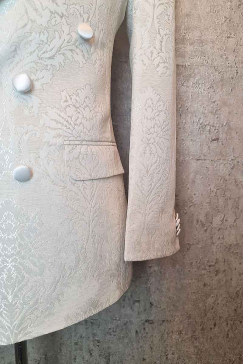 Luxuly Jacquard Wedding Tuxedos 2 Pieces Jacket Pants Double Breasted Shawl Lapel Men Suit Elegant Costume Homme Customized