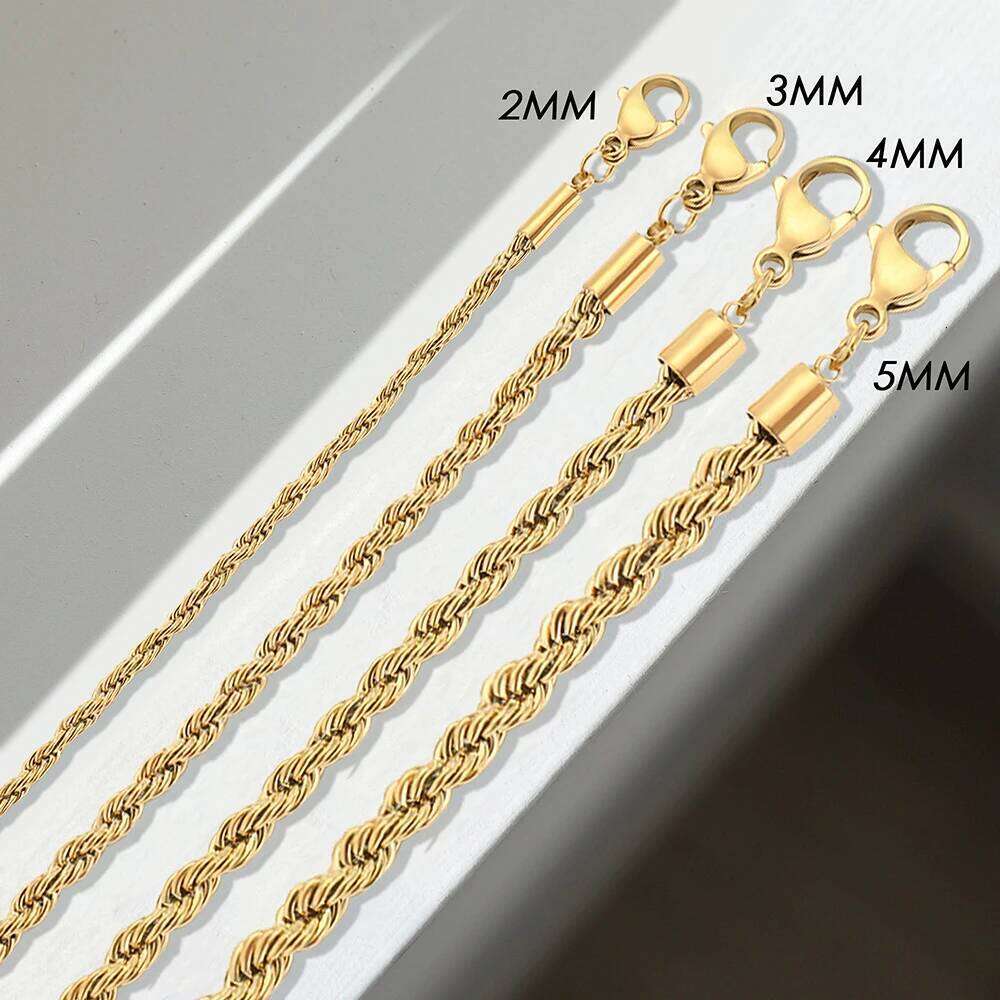 H.JEWEL 2/3/4/5MM 316 Rope Chain Necklace Stainless Steel Never Fade Waterproof Choker Men Women Jewelry Gold Color Chains Gif