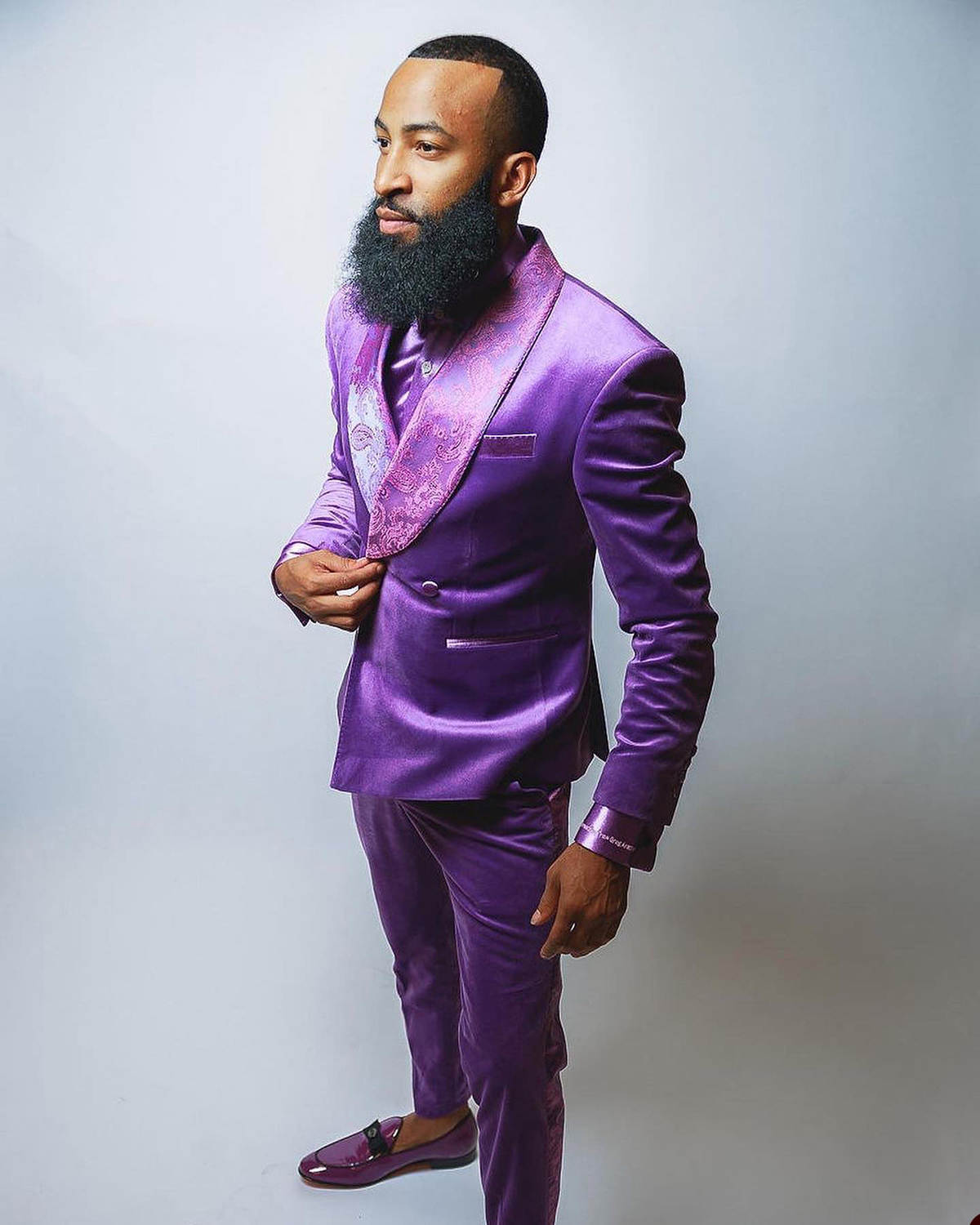 Royal Gentleman Suits 2 Pieces Pattern Shawl Lapel Purple Wedding Groom Tuxedos Party Male Velvet Prom Blazers Costume Homme