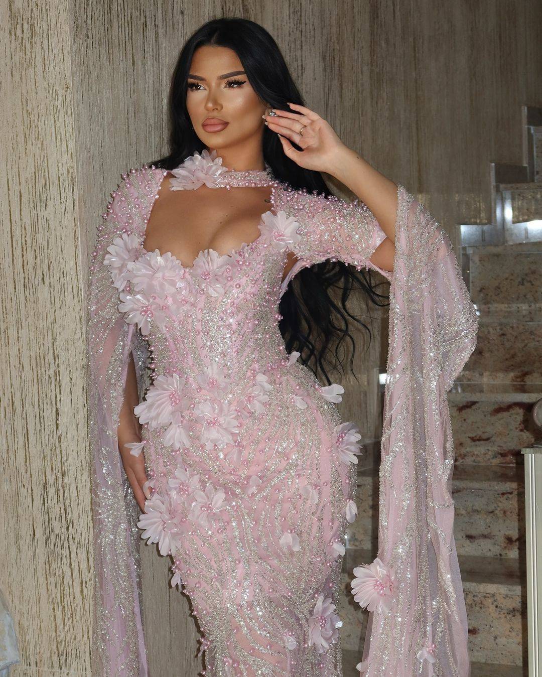 Glamorous Mermaid Floral Appliques Prom Gowns Sequins Pearls Floor Length Evening Dresses Formal Party Custom Made