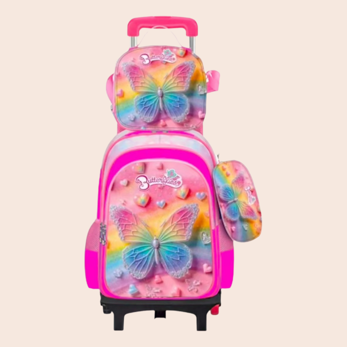 Elementary School Student 3DPu Three-Piece Set Rolling Backpack