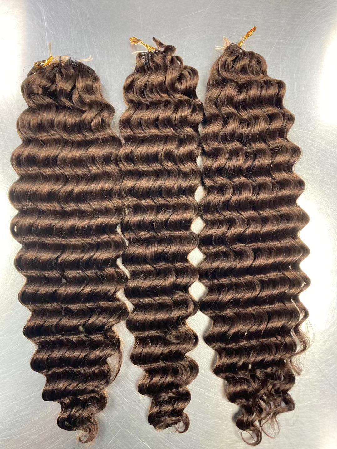 Knotless Pre-Separated Crochet Hair Extensions Human Hair Deep Wave Feather Crochet Braid Hair Extensions Light Brown 4# Color 100g/pack