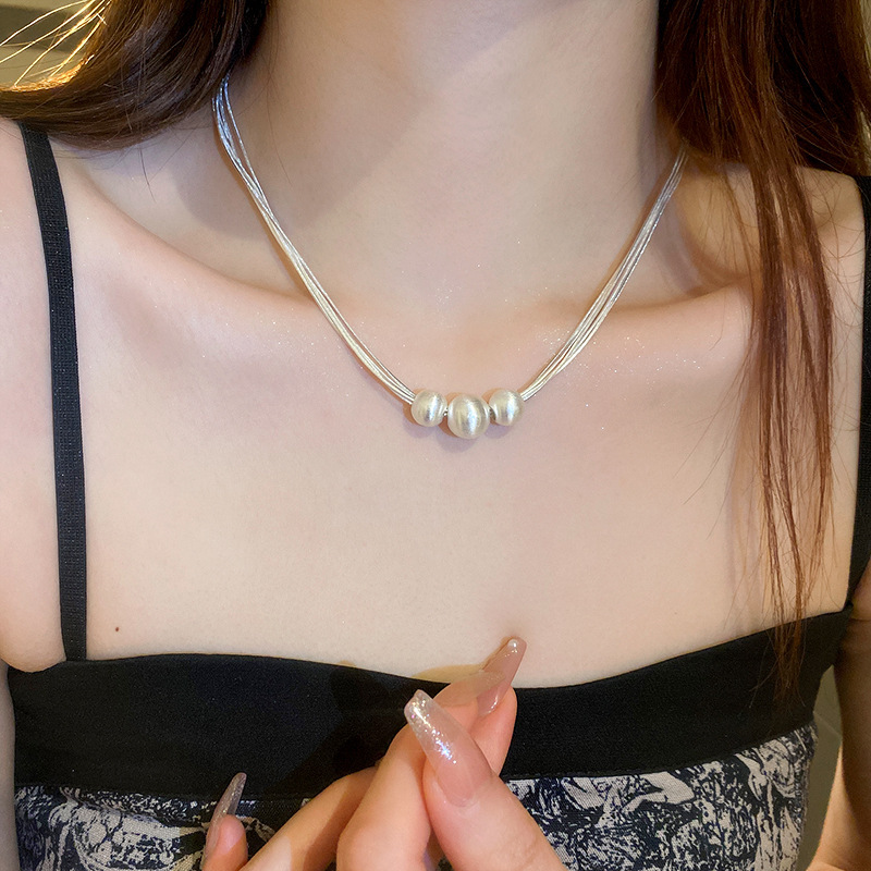 Silver - Toned Multi - Strand Chain Necklace With Three Pearl Accents Delicate Daily & Elegant Jewelry Gift For Her High - Quality And Timeless Access