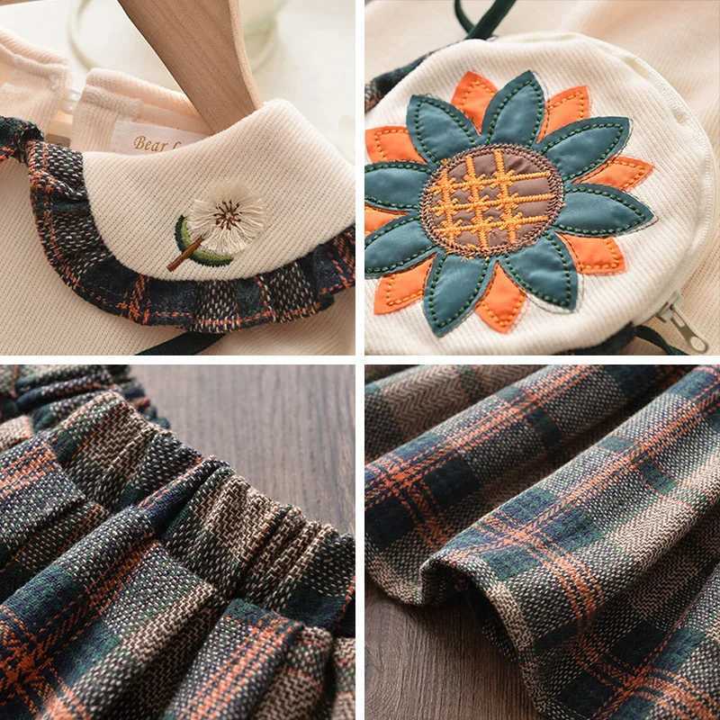 Girls suits college childrens versatile sweatshirt tops plaid pleated princess skirt twopiece set L25092662J8