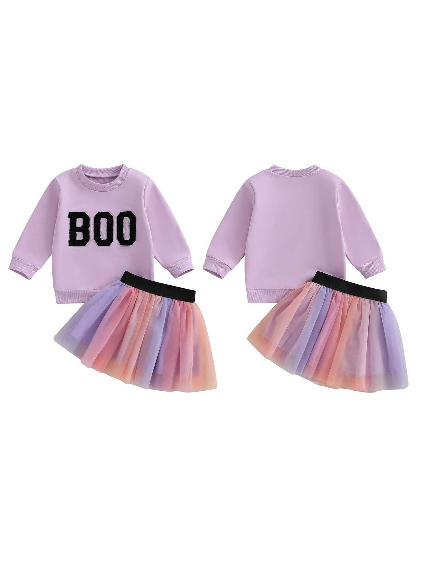 Cute Toddler Pumpkin Costume Embroidered Long Sleeve Sweatshirt Elastic Waist Tulle Skirt 2 Piece Set for Halloween Party L250926IPWZ