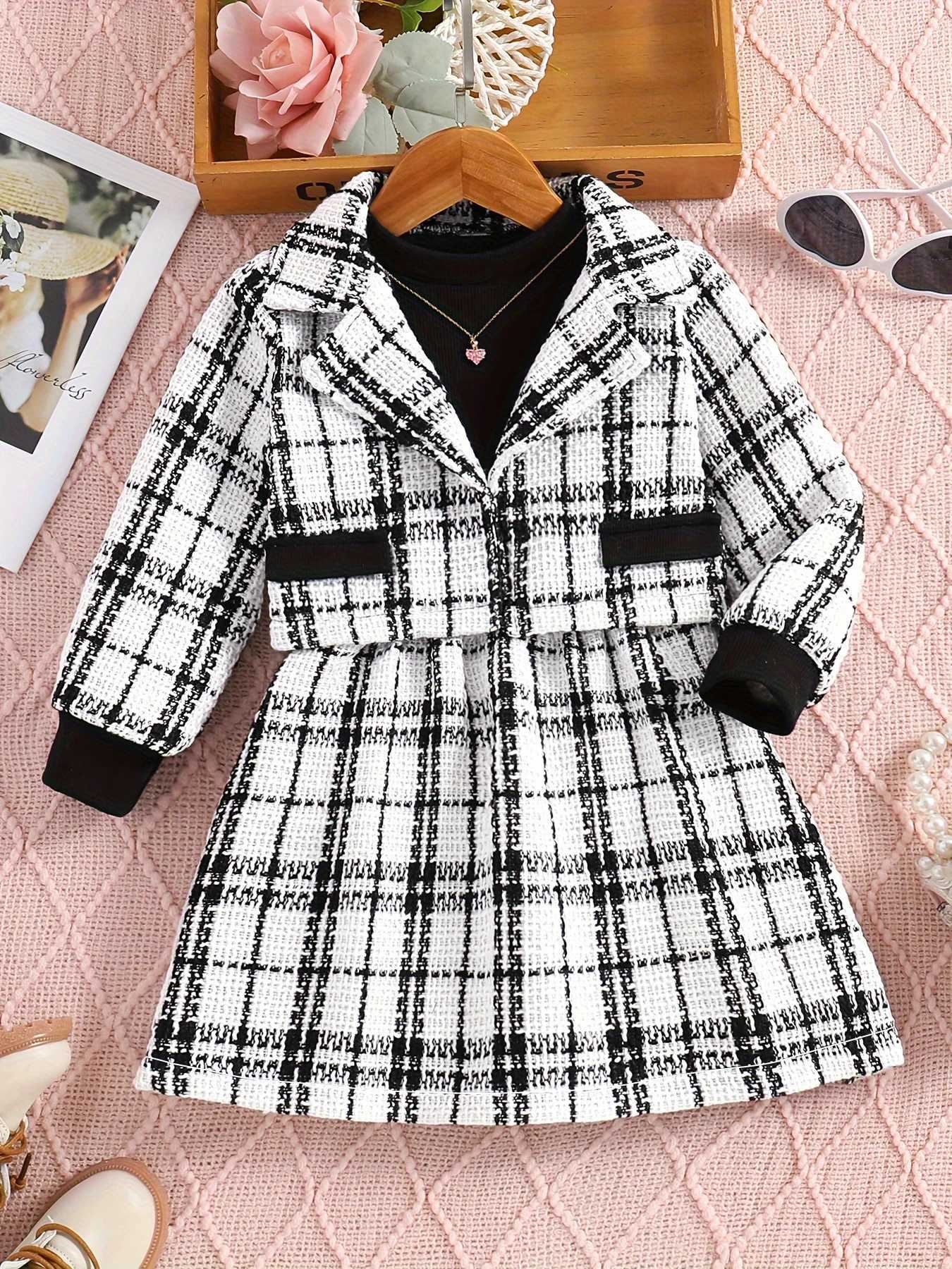 New Girls 3Piece Tartan Suit Set Spring Autumn Formal Dress Casual Vest Pants for Banquet Party L2509263A1F