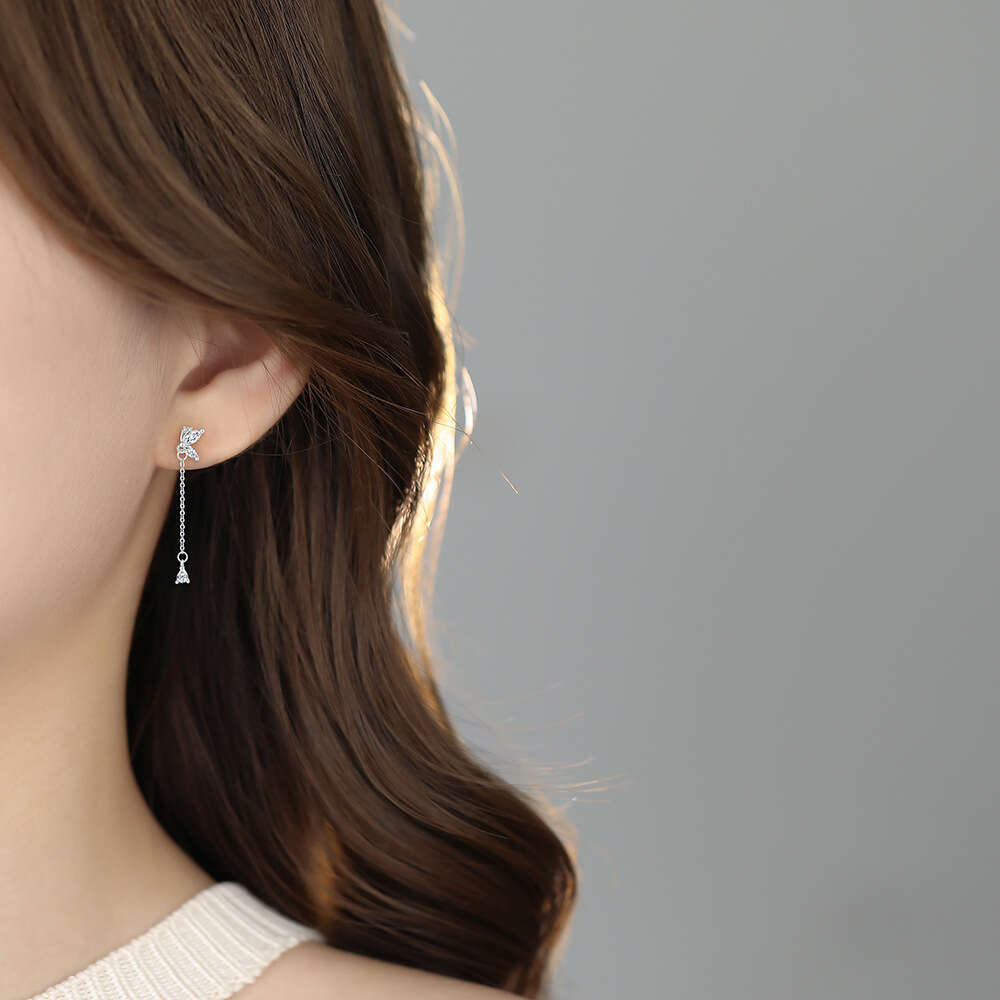 S999 Pure Sier Sparkling Dia Four-Leaf Clover Pearl Earrings Weekly Ear Studs Box Valentine's Day Birthday Gift