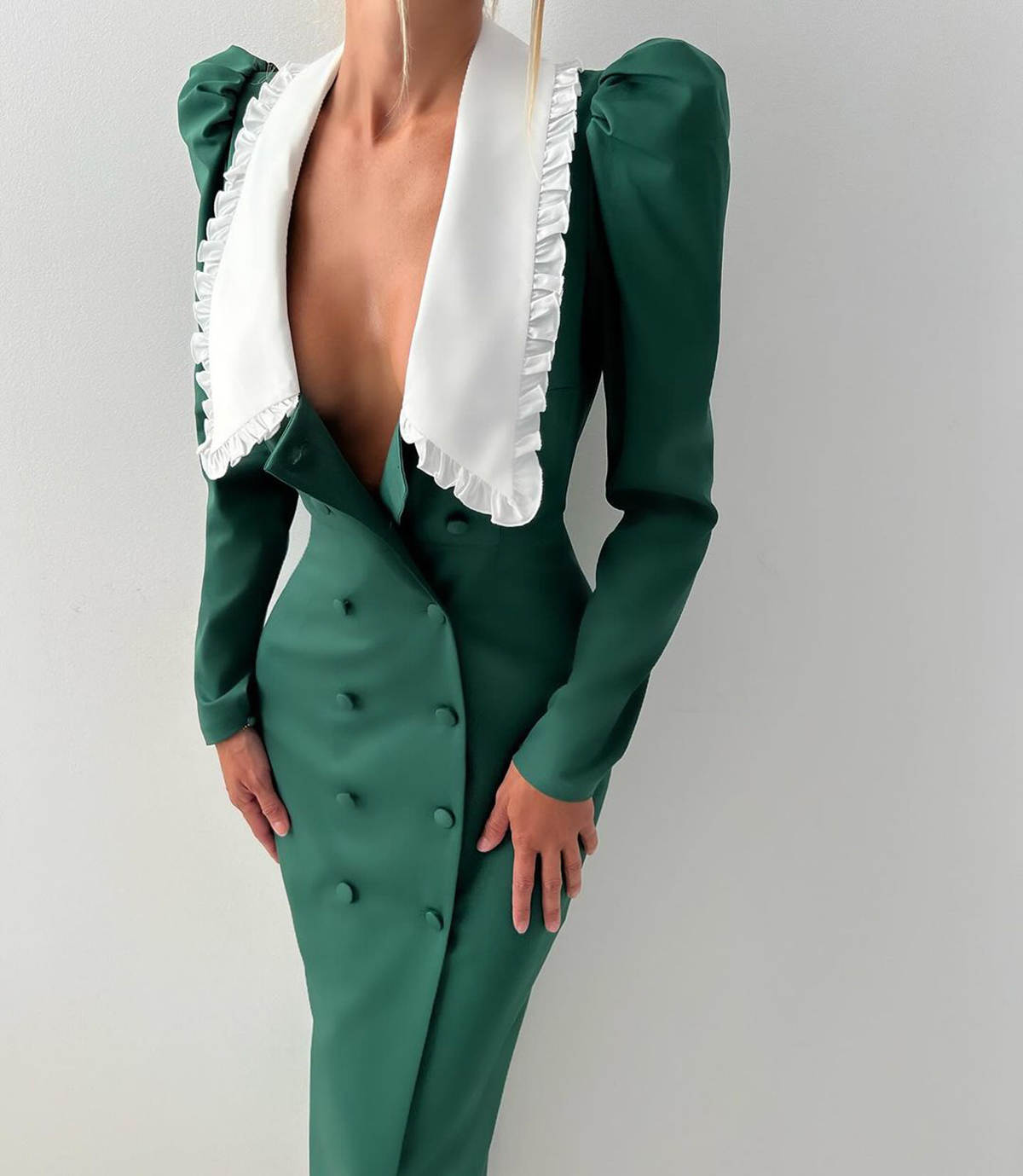 Puff Sleeve Women Blazer Custom Made Lace Collar Double Breasted Red Carpet Wear Slim Fit Jacket Dress One Pieces