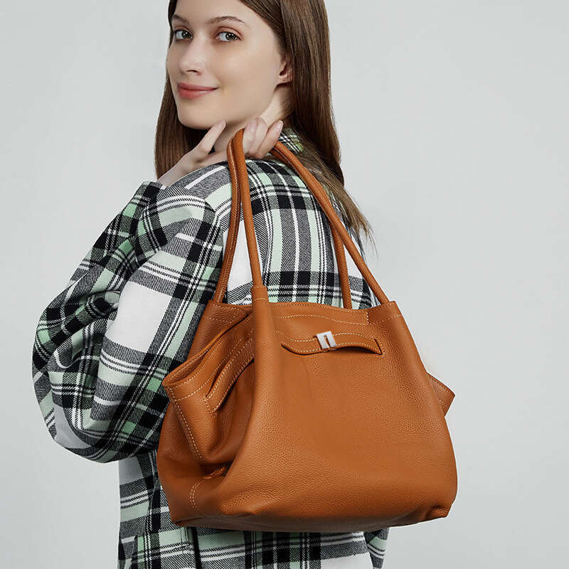 Luxury bag Top Layer Cowhide Large Fashion Simple Wrinkled Basket Bag Elegant Genuine Leather Shoulder Handbag for Women