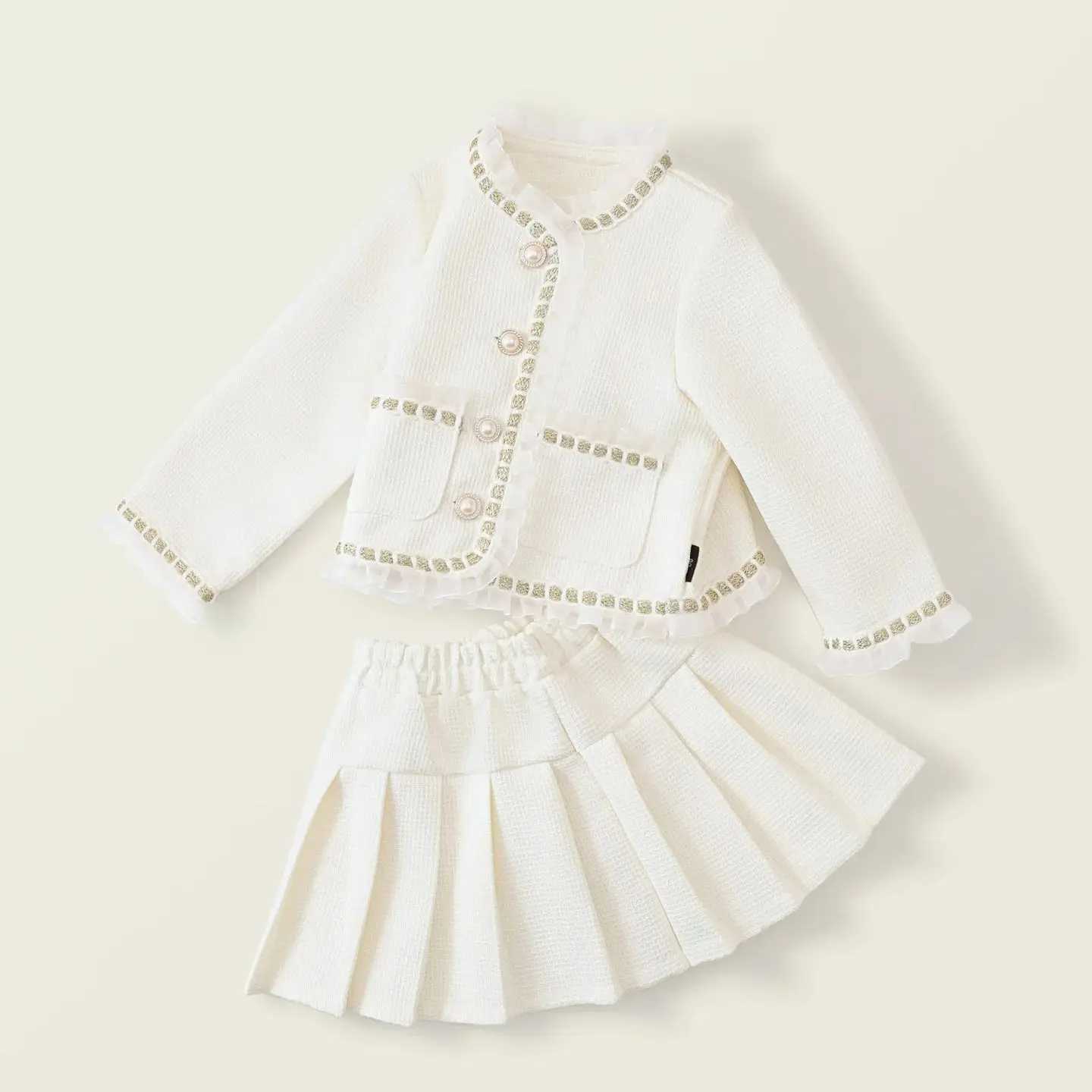 Temperament Kids Girl Sets 2024 Autumn Winter Clothing Long Sleeve Top Pleated Skirt 2pcs Outfit Fashions ChildrenS Suit 27Y L250926SZFQ