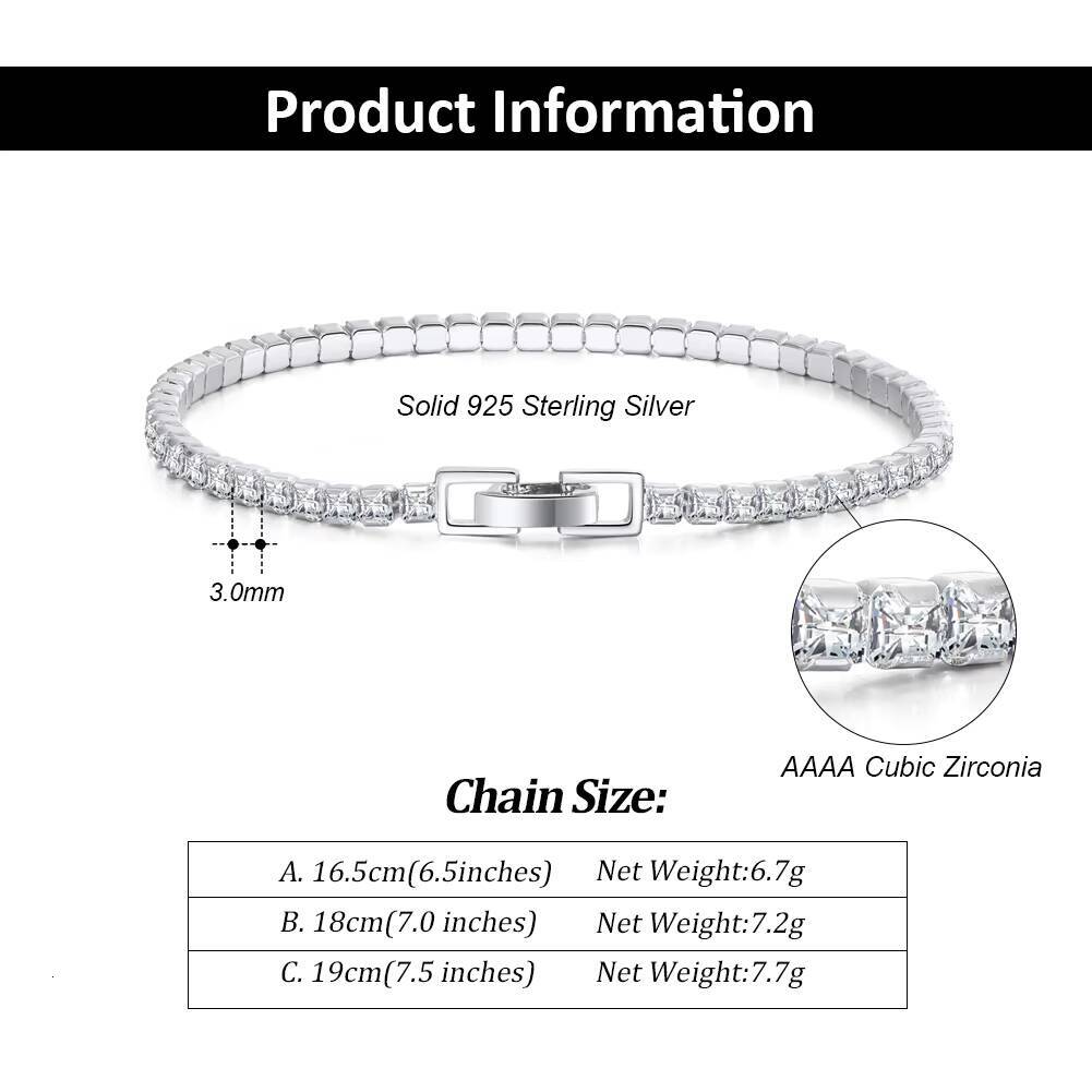RINNTIN SB113 Wholesale Iced Out CZ Chain Jewelry Men Women Silver 2525mm Princes Cut Cubic Zirconia Tennis Bracelet