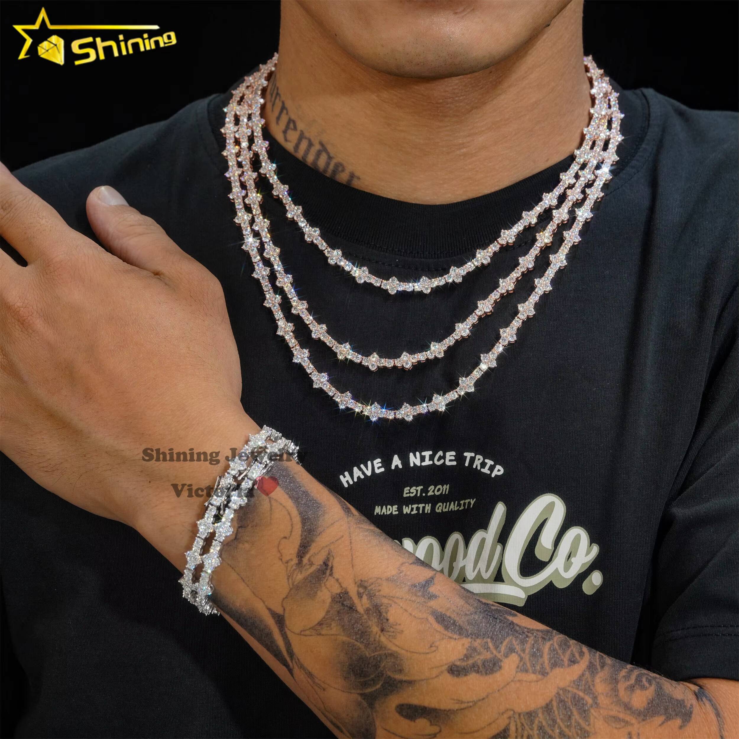 Pass Diamond Tester New Arrival Rapper Jewelry 925 Sterling Silver 3MM VVS Moissanite Cross Tennis Chain