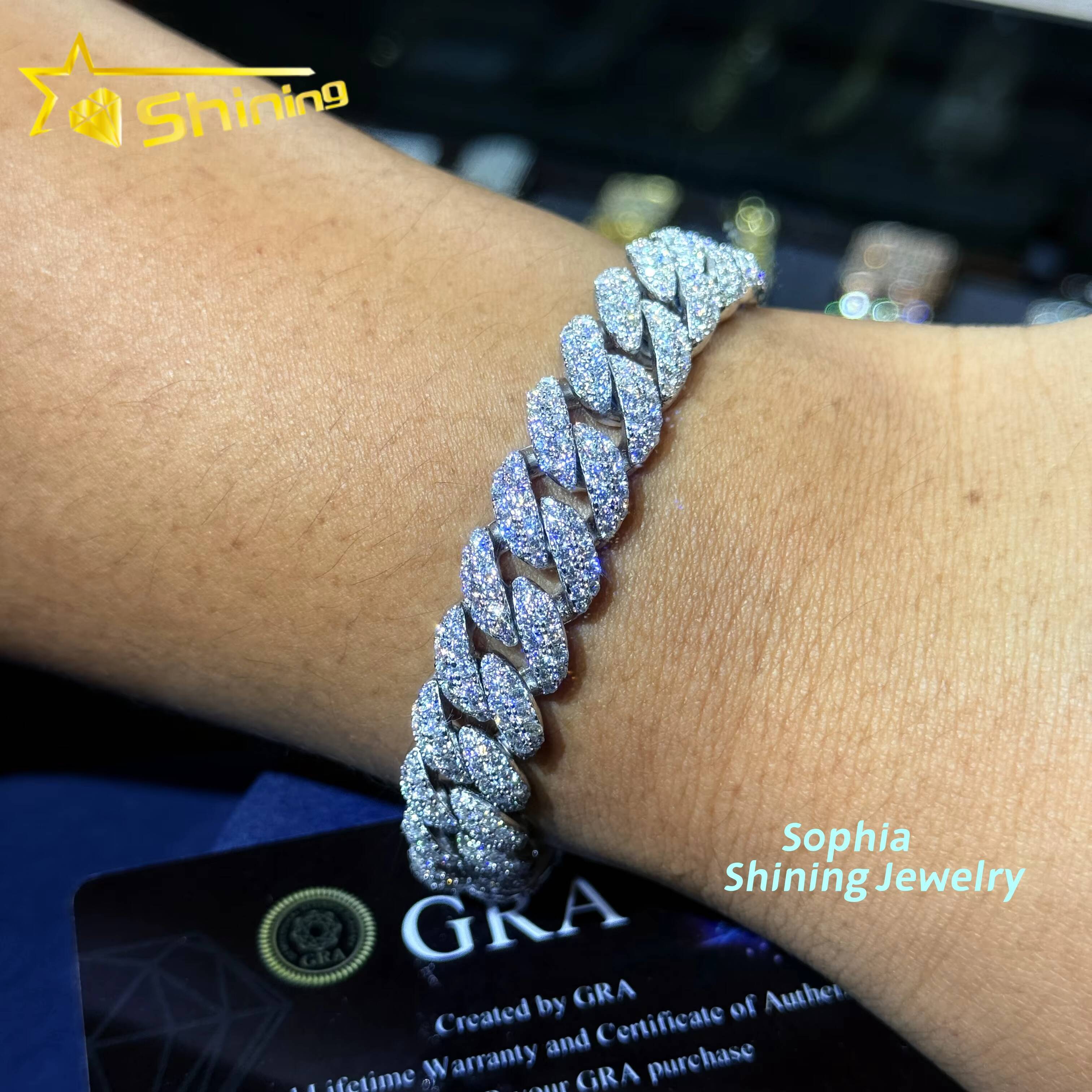 Pass Diamond Tester Rose Gold Two Tone High Quality Moissanite Diamond Hip Hop Bracelet 925 Silver Iced Out Cuban Link Bracelet