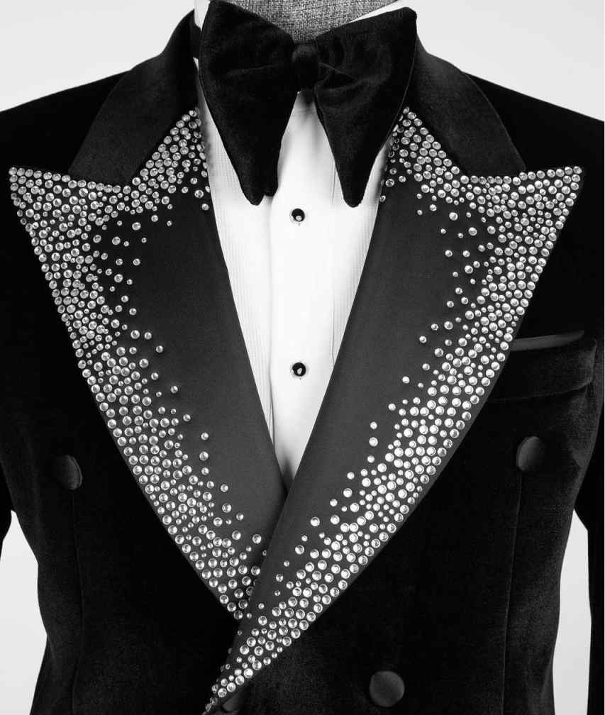 Elegant Wedding Tuxedos Blazer Pants Peak Lapel Double Breasted Crystal Rhinestone Formal Party Special Occasion Customized