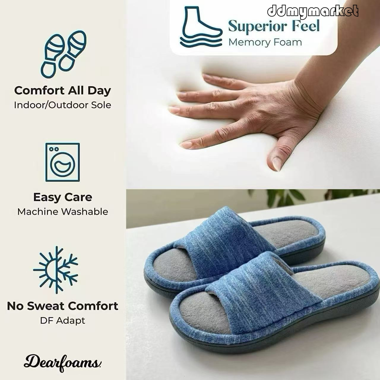 Spring Summer Autumn Anion Memory Foam Open Cotton Slippers ddmymarket