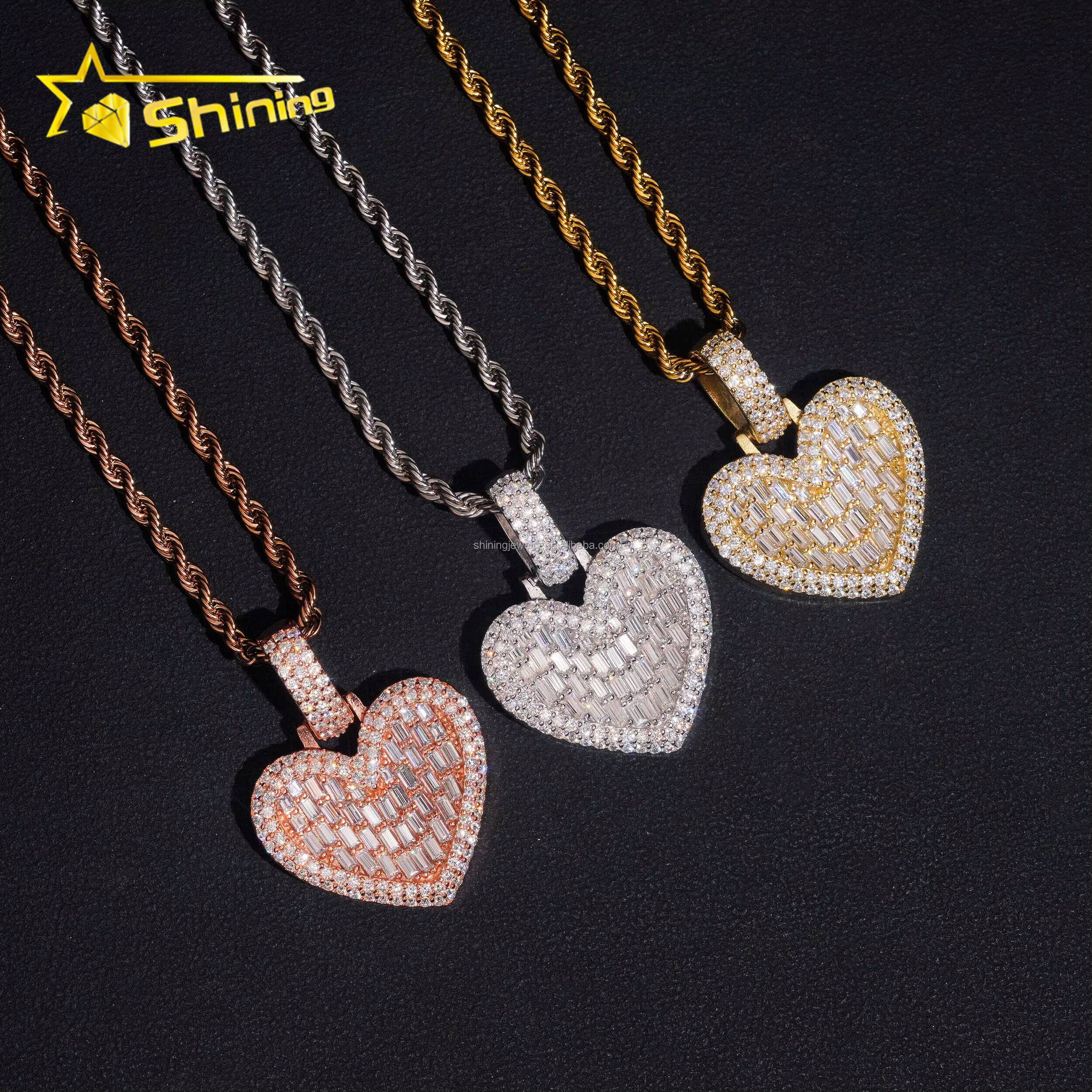 Pass Diamond Tester Elegent Style Women Gift Cute Jewelry VVS1 Moissanite Diamond S925 Silver Iced Out Heart Charm Pendant