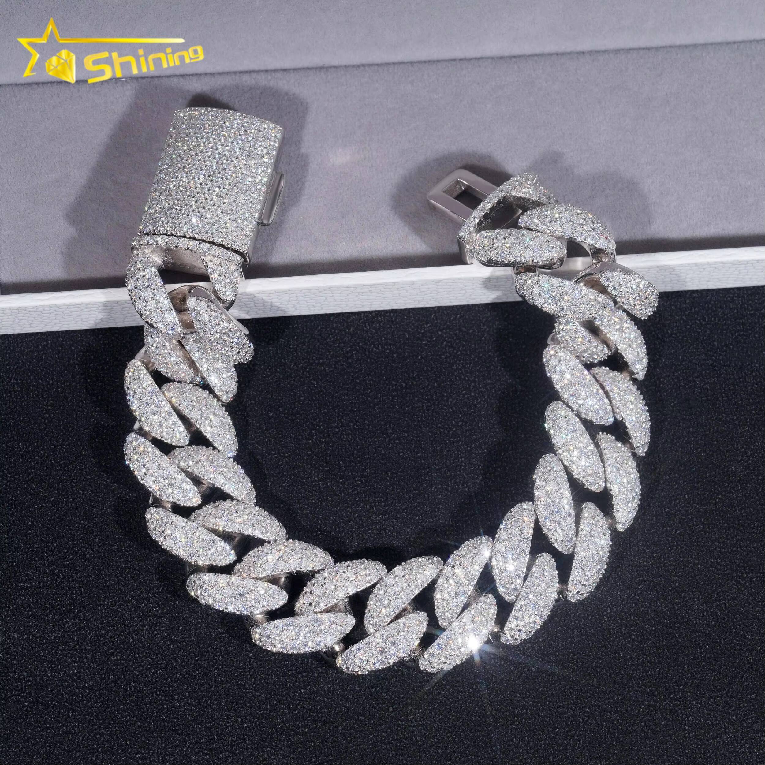 Shining Jewelry 2024 New Arrivals Moissanite Hip Hop Jewelry Fashion Moissanite Cuban Bracelet Cuban Link Chain