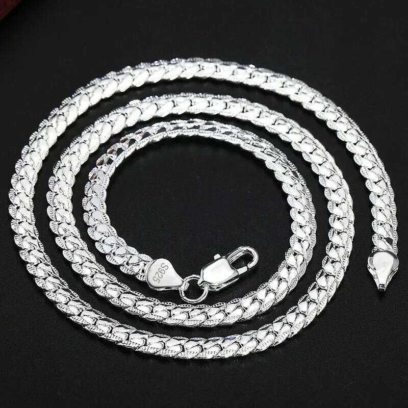 Hot sale Fine Sterling Sier 5MM Gold Full Sideways Chain Necklace For Woman Men Fashion Wedding Engagement Jewelry