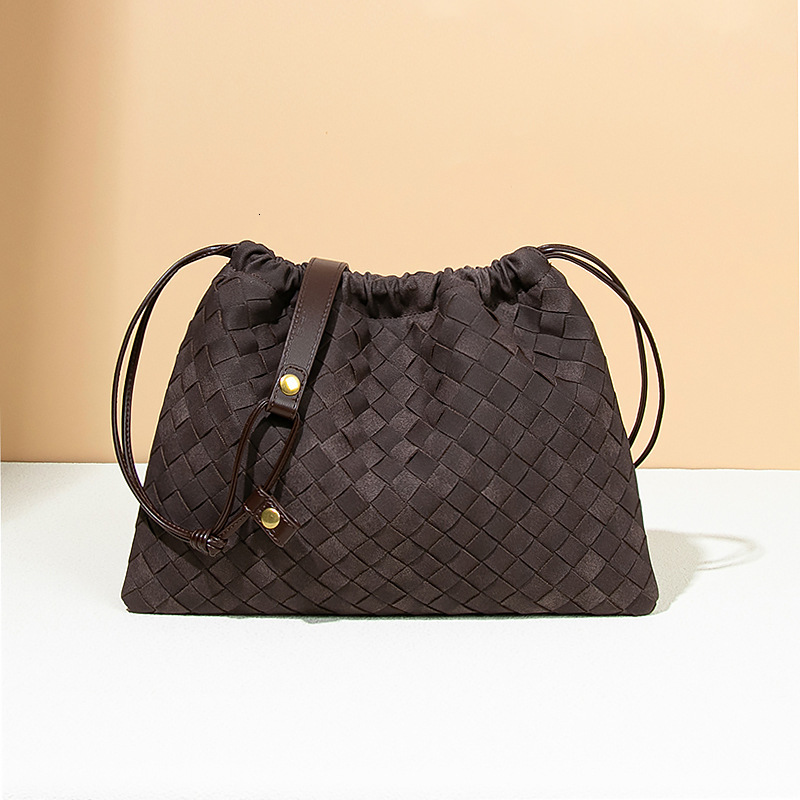 Autumn Winter New Matte Cloud Drawstring Pleated Woven Soft Leather Lucky Shoulder Crossbody Bag