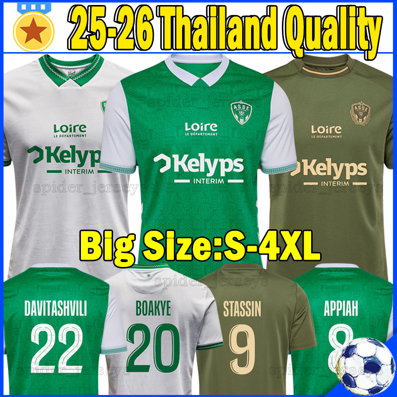 XXXL 4XL AS Saint-Etienne Soccer Jerseys DAVITASHVILI APPIAH BATUBINSIKA TARDIEU 2025 2026 STASSIN BOUCHOUARI NADE Les Verts Football Shirts FOMBA Men Uniforms set