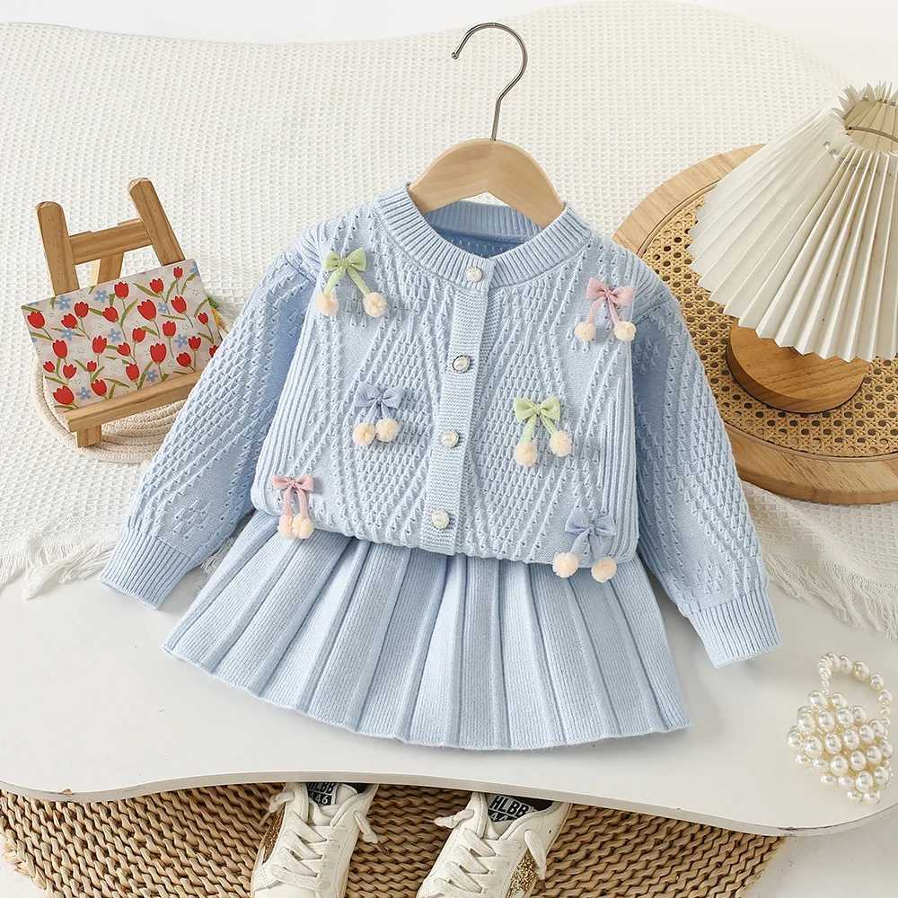 Girls Knitted Clothes Sets Spring Autumn Children Woolen Jersey Sweaters Coats Skirts Kids Princess Dress Suit For Baby Outfits L250926XCFQ