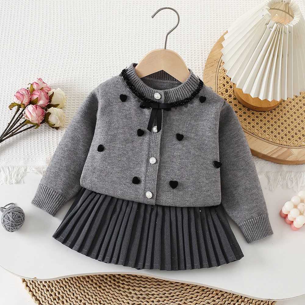 LILIGIRL Girl Clothing Set 2025 Autumn New Love Sequined Lace Collar Sweater Skirt Knitted Girls Twopiece Suit L250926FEPZ