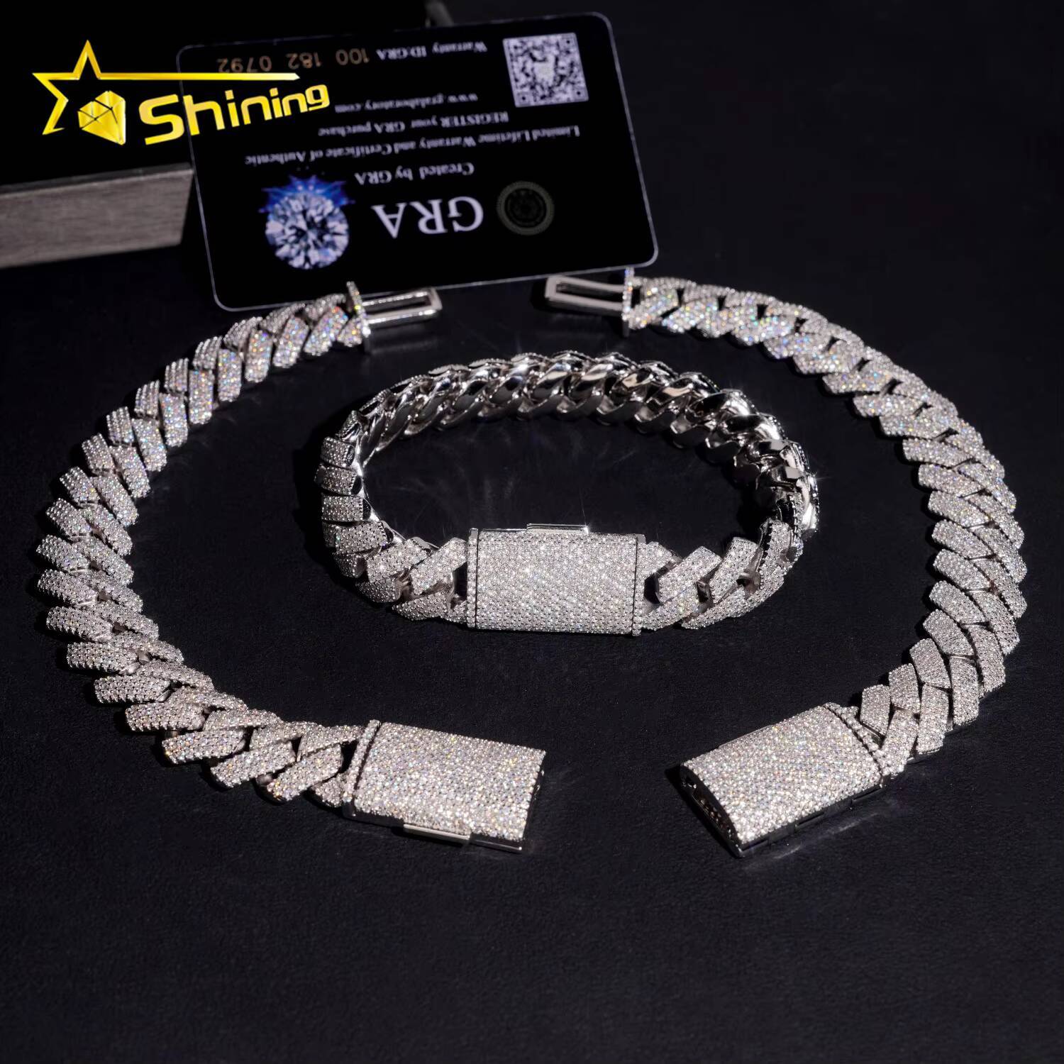 Hip Hop Mens Bracelet Fine Jewelry 925 Sterling Silver 15mm 3rows 4rows Moissanite Cuban Bracelet GRA Certificated
