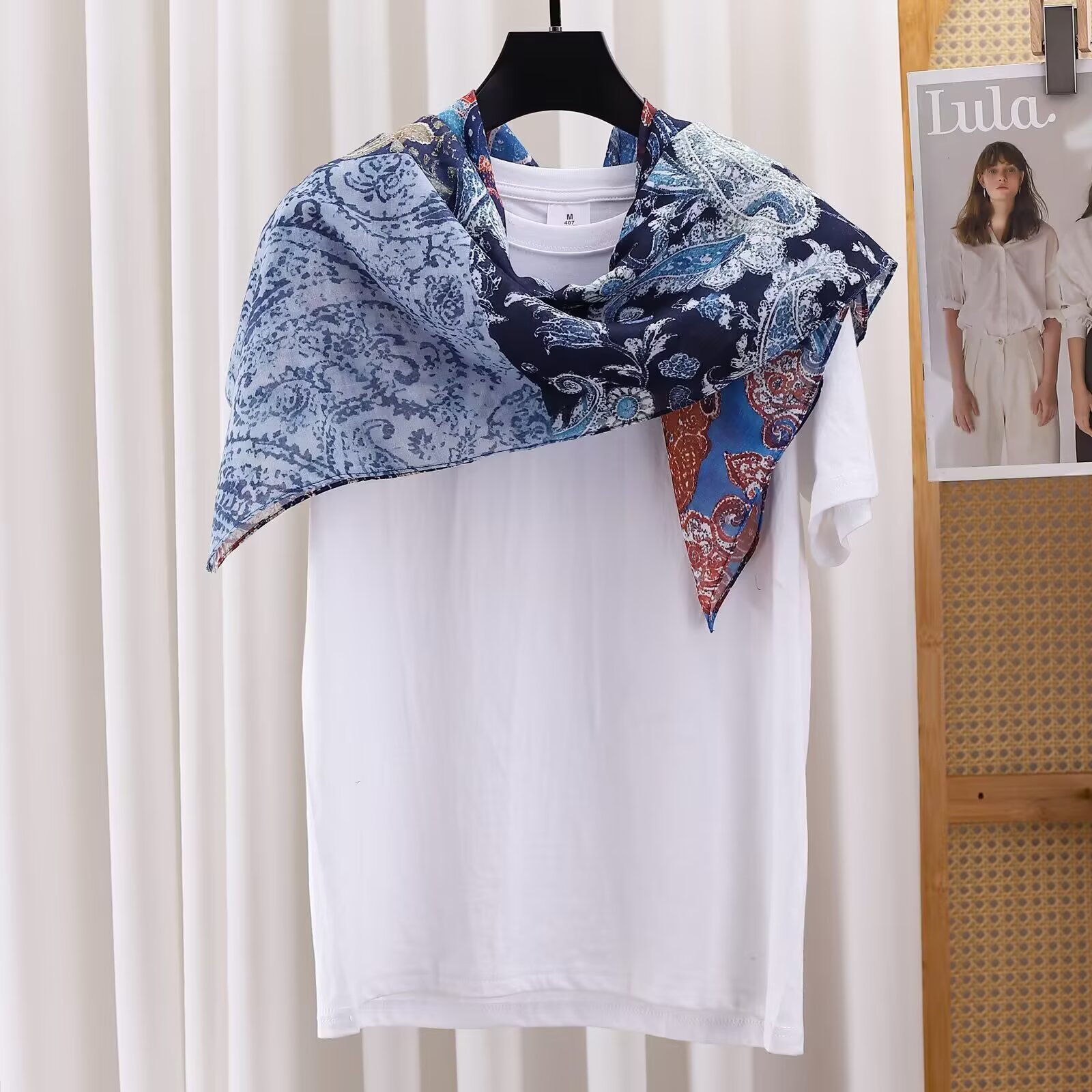 Versatile 110X110Cm Retro Polyester Cotton Square Scarf Warm Wrap For Travel Office Party Daily Commute