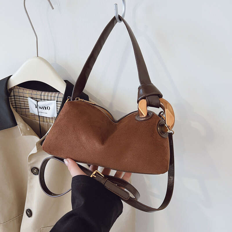 Designer Bags Brown Shoulder Boston Bag Suede 2025 Simple Elegant Commuter Women's Shoulder Versatile Trendy Crossbody Bag