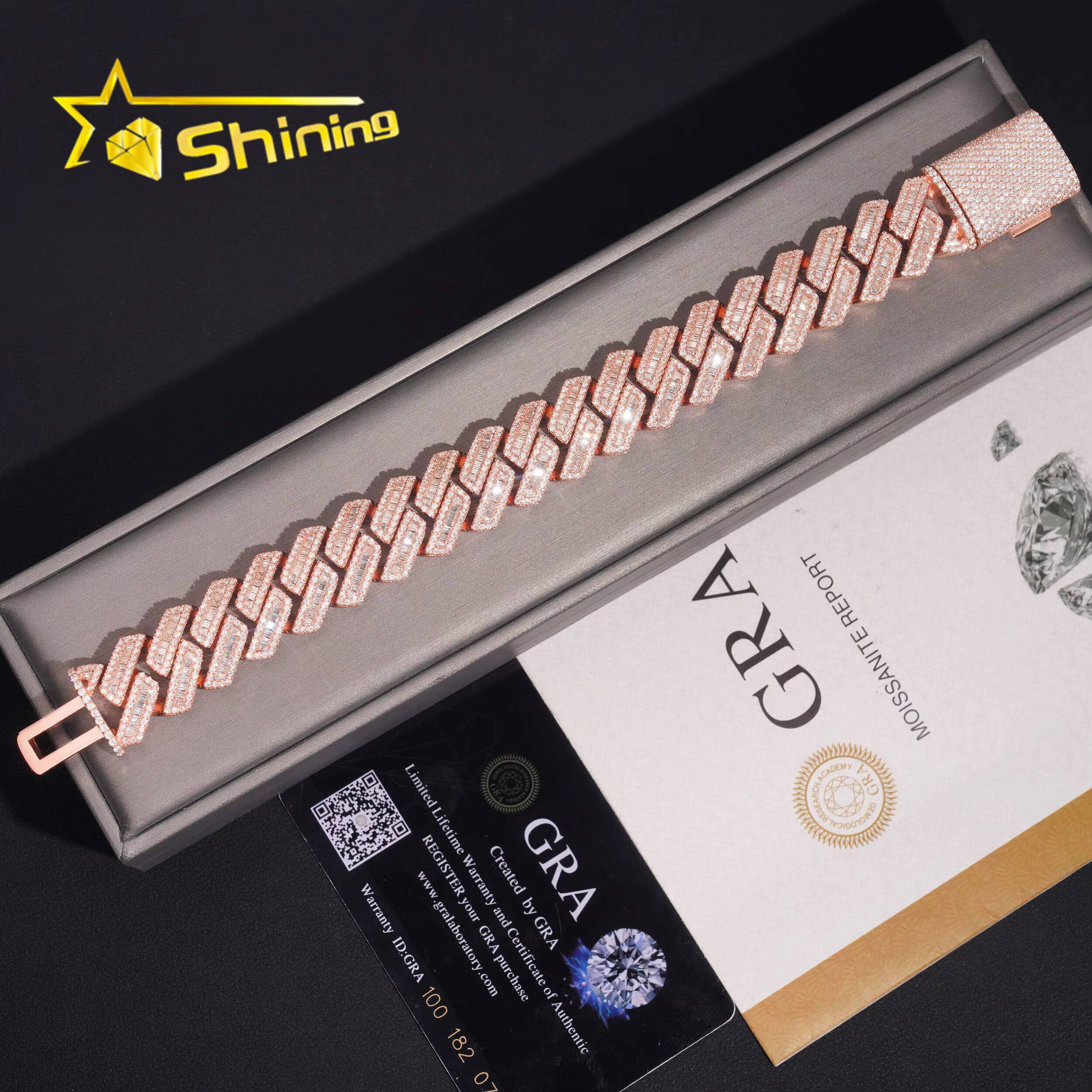 Pass Diamond Tester Hip Hop Jewelry 18mm Solid 925 Silver Box Clasp Iced Out Men Necklace VVS Moissanite Cuban Bracelet
