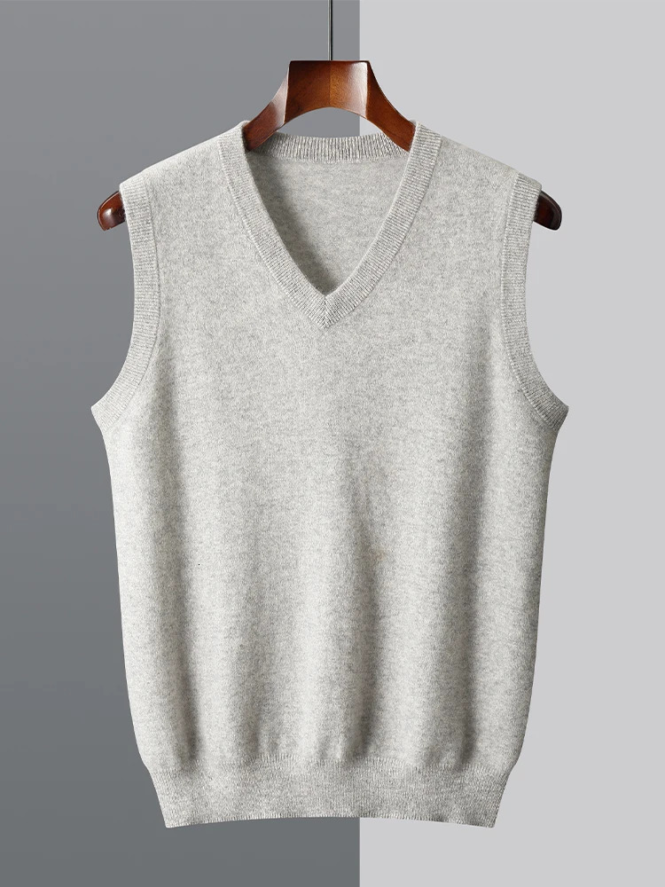 Men Wool Vneck Sweater Vest Pullover Autumn Winter Basic Casual Cashmere 100 Merino Wool Knitted Soft Sleeveless Waistcoat Top250920 - view 3