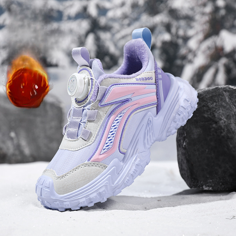 Women's shoes winter new children's leather surface wool lining double cotton sports shoes suitable for older children's trendy casual 