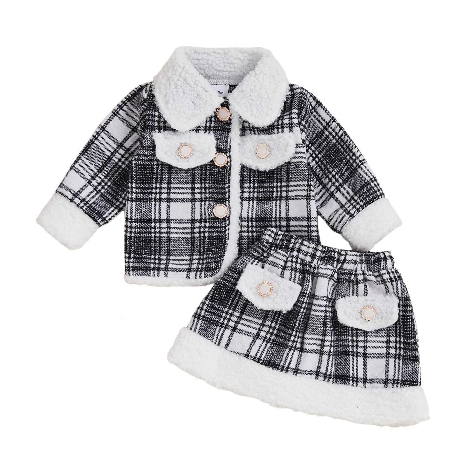 Autumn Toddler Clothes Baby Girls Plaid Long Sleeve Lapel Coat with Elastic Waist Skirt Clothing Set 2Pcs Outfit L250926PY4X