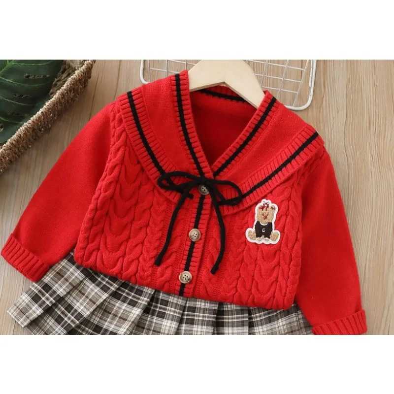 Kids Jumper Set Spring and Autumn Korean Fashion Girls Bow Cartoon Bear SweaterSkirt Autumn College Style Girls Clothing Set L250926CFHM