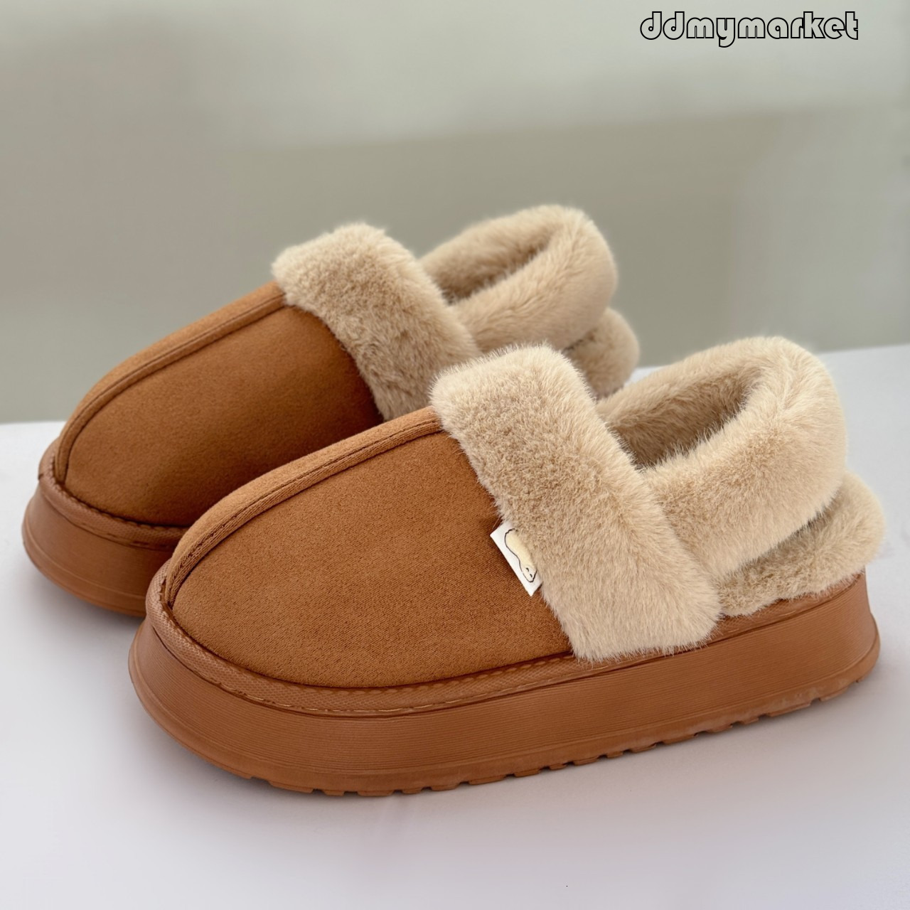 Winter New Style Back Strap Plush Cotton for Women, Warm Home Slippers with Thick Sole and Non-Slip Design ddmymarket