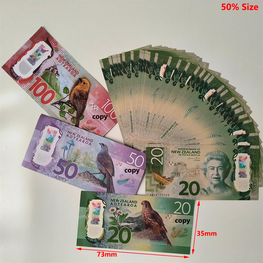 3A Realistic Party Supplies Fake Money NZD Prop Money UK Banknote 20 50 100 Realistic Toy Bar Copy Currency Movie Money AUD For Child Teaching 100PCS/Pack 73*35mm 50% Size