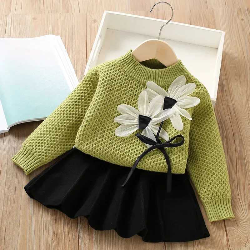 Autumn Winter Kids Clothing Baby Outfits Girls Dresses Clothes Sets Children Knitted Pullover Sweaters Tops Skirts 2 Pcs Suit L2509262G2P