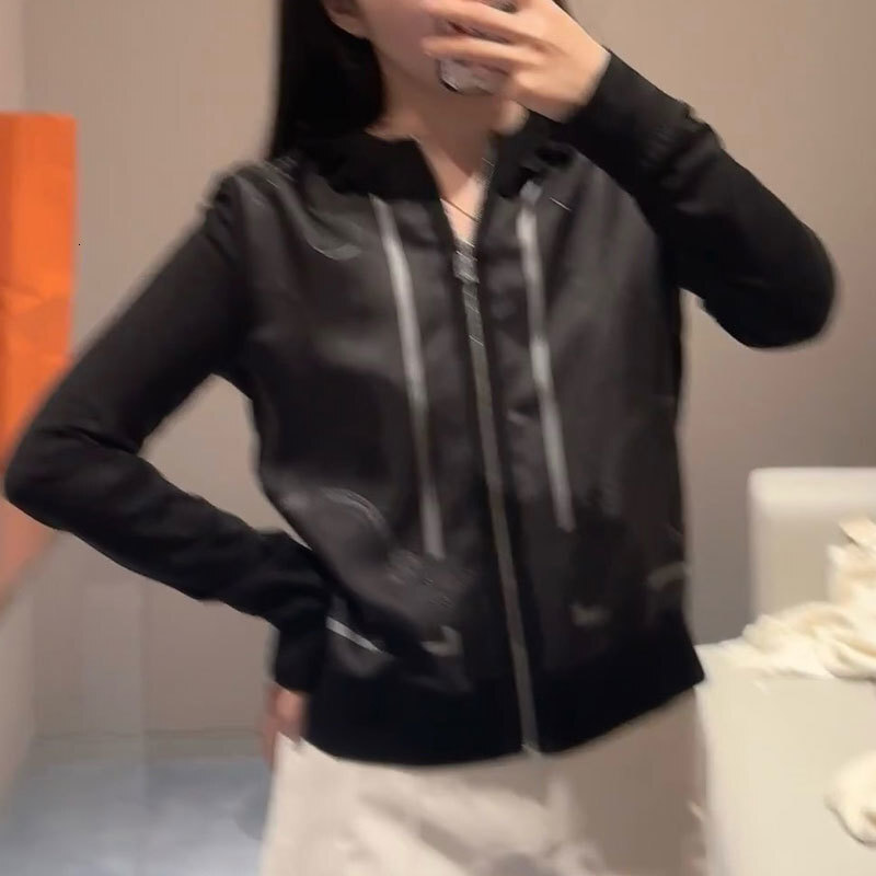 Luxury Designer Women's Rope Print Patchwork Wool Knit Cardigan Autumn Winter New Ruffle Trim Round Neck Zip Up H-Line Sweater Two Colors High Qu