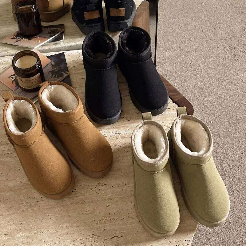 New Women Winter Ultra Mini Designer Australian Platform Leather Warm Ankle Fur Booties Snow Boots