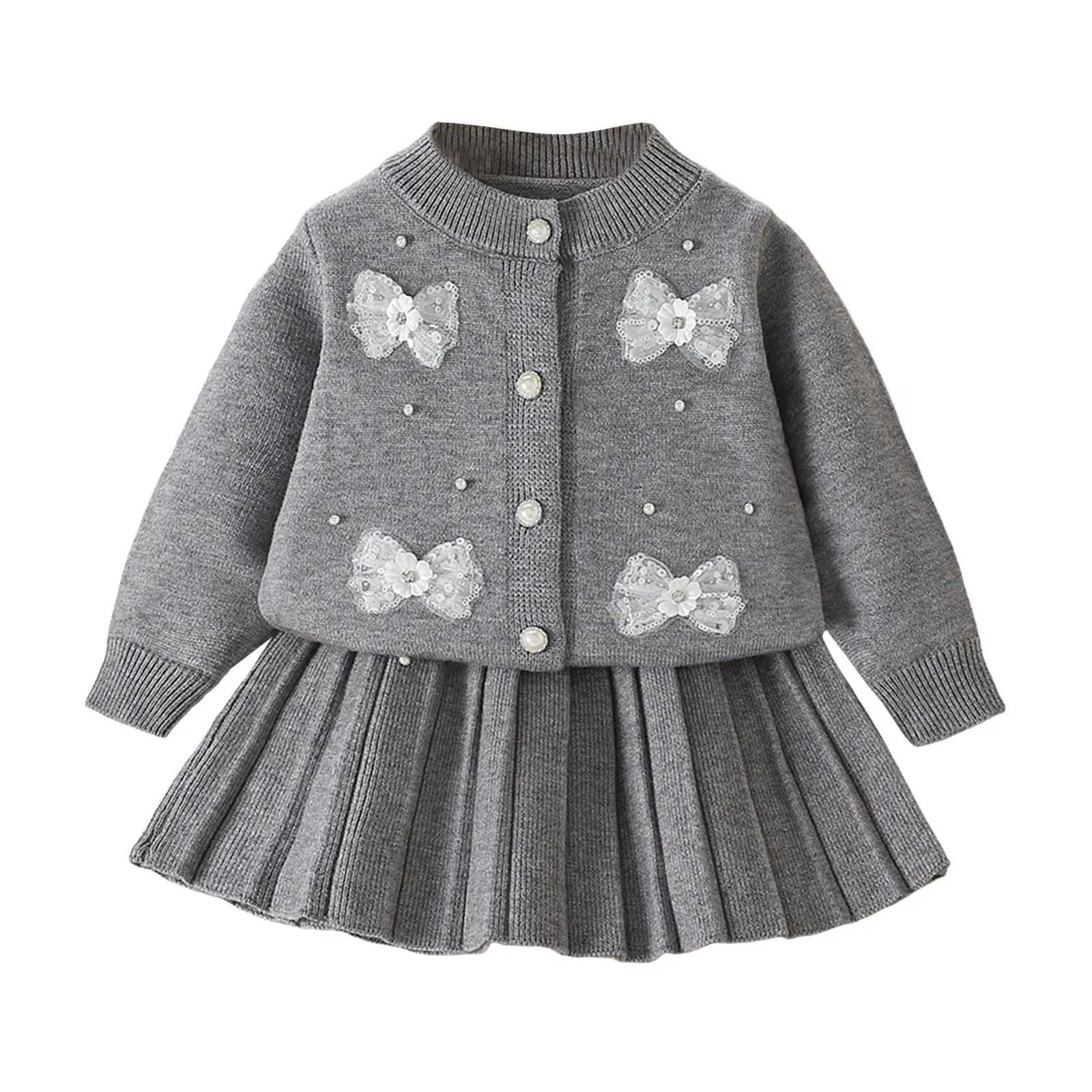 Girls Comfortable And Warm Sweater Set Girls Fashionable And Sweet Knitted Cardigan Half Skirt Set ChildrenS Clothing Set L250926YP6G