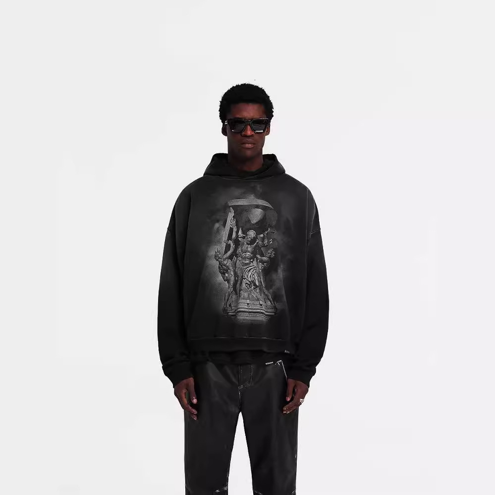 Designer Clothing Retro Washed Spray Horse Luxury Hoodie Distressed Religious Oil Painting Hoodie Sweatshirt Lazy Street Oversize Jacket