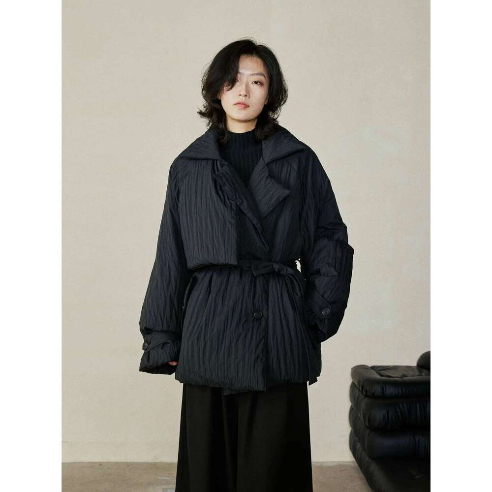 90 White Duck Niche Design Feels Pleated With Fabric Waist Tied Short Down Jacket Thickened Warm Coat