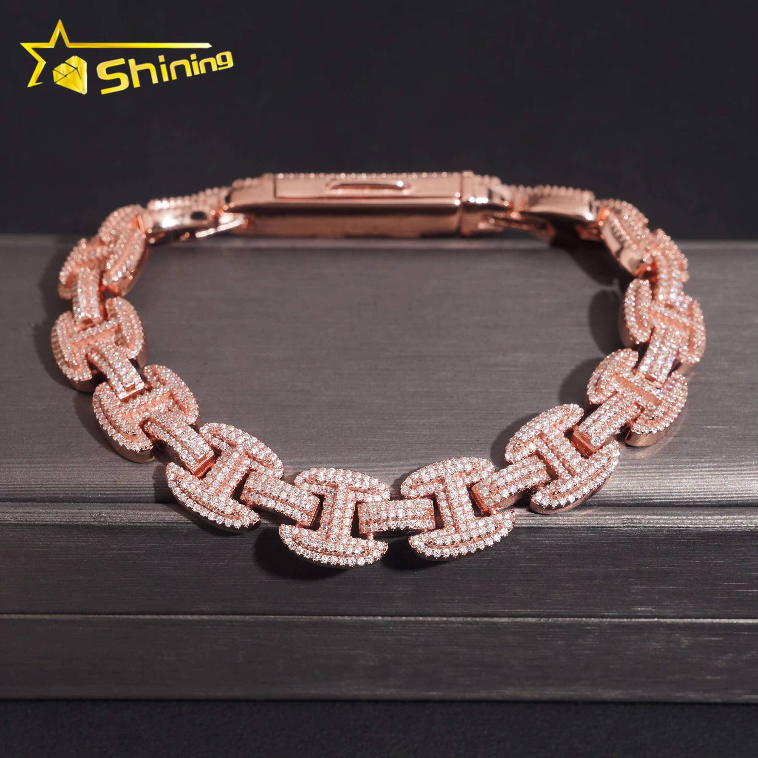 Pass Diamond Tester New Style 925 Silver 12mm Rose Gold GRA Certified Moissanite Bracelet