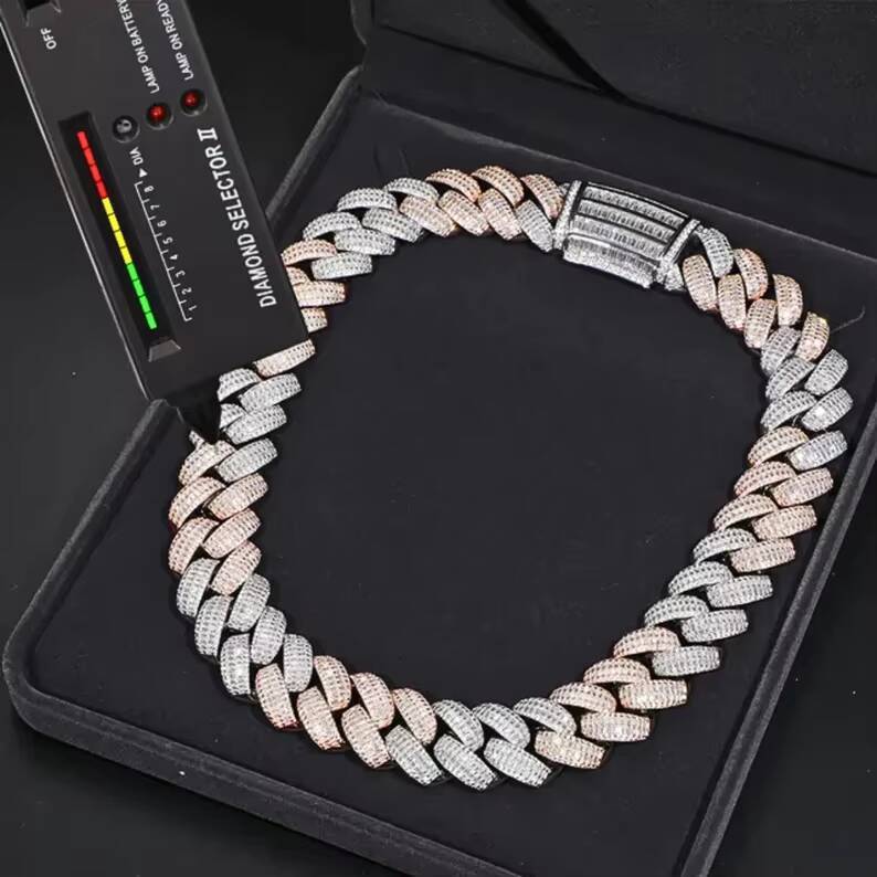 25mm Hiphop Cuban Necklace 925 Sterling Silver Iced Out Baguette Miami VVS Moissanite Cuban Chain