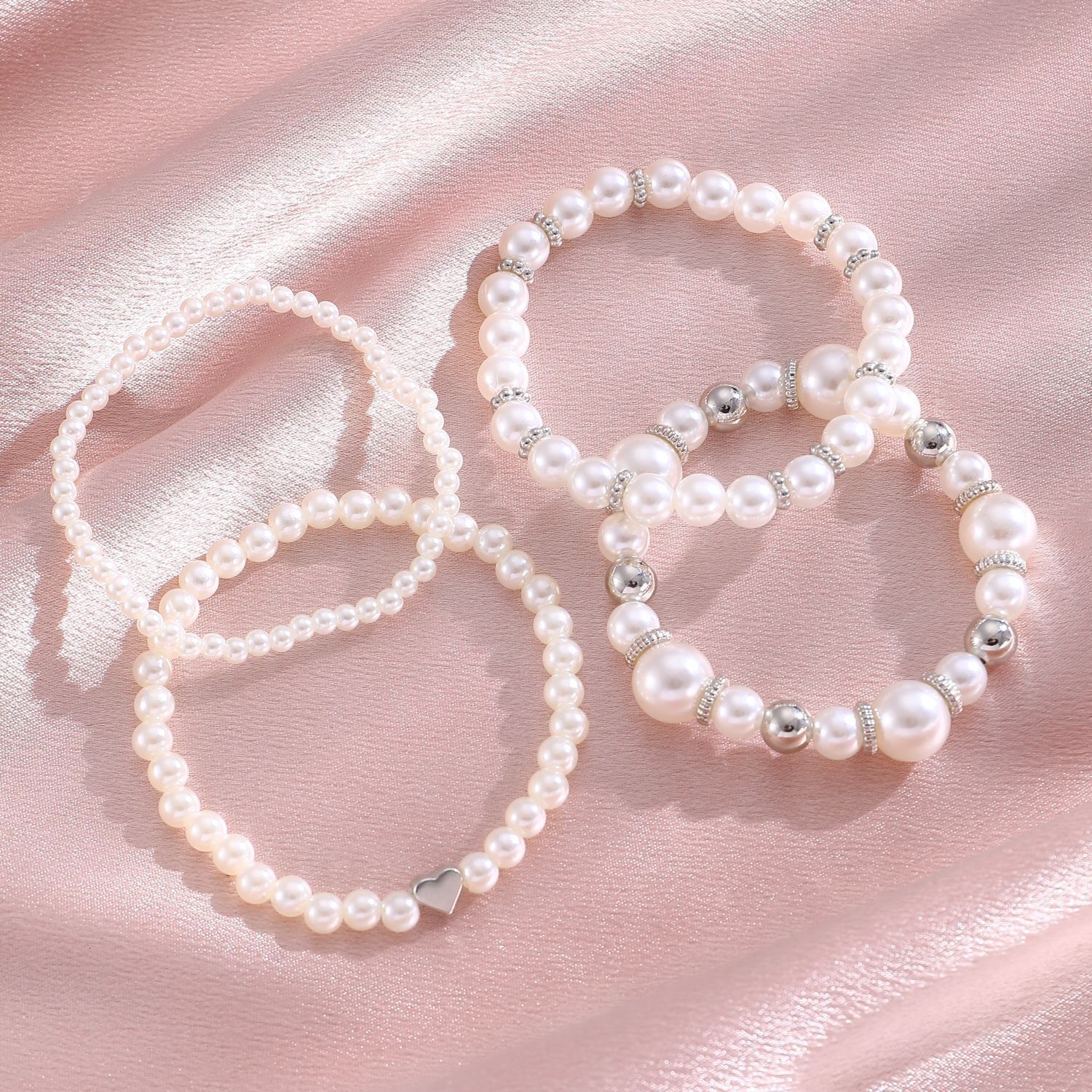 Exaggerated Pearl Layered Set For Women Open Bracelet Beaded Jewelry Bracelets