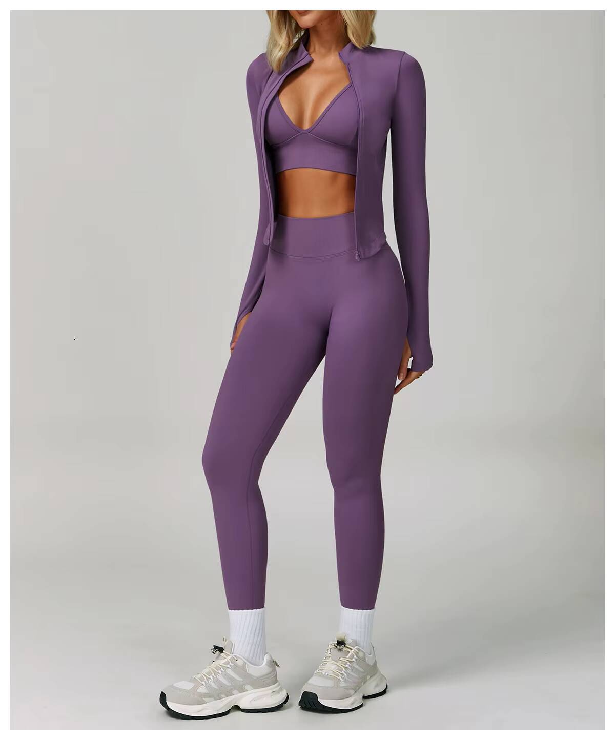 Womens Active Wear Gym Clothes Kit Custom SweatSuit with Butt Lift Long Sleeve 4 Piece Yoga Sets Wholesale