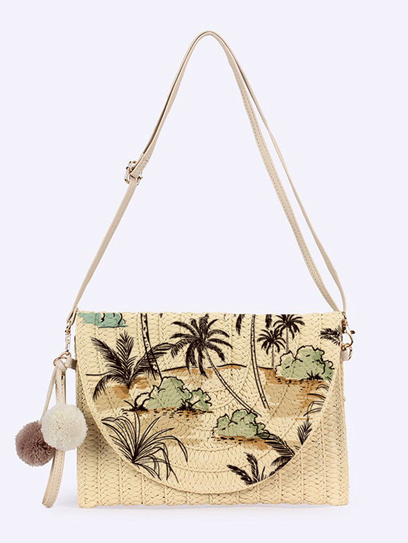 2025 new printed beach leaf flip crossbody bag luxury bag large capacity armpit bag high-end multifunctional grass woven designer bag