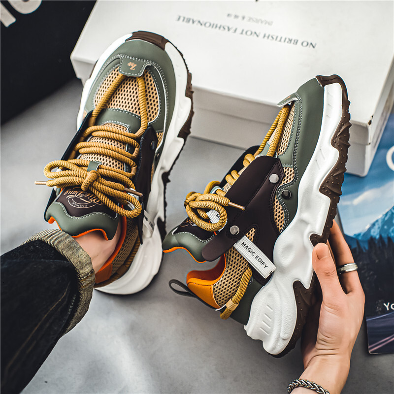 Designer shoes Mesh Sports Running Popcorn Casual Men's Thick Sole Height Increasing Shoes