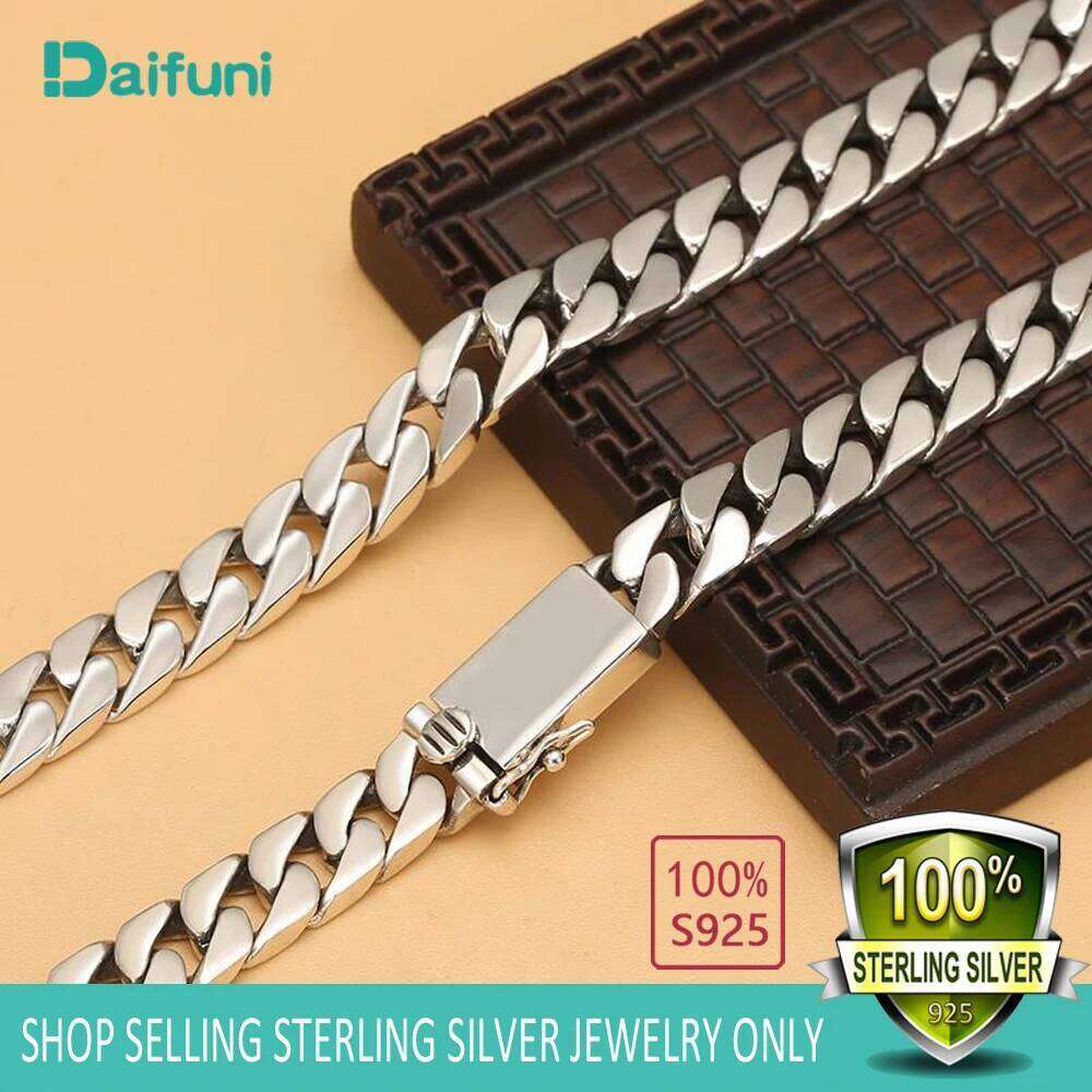Daifuni S Sterling Sier 7MM Cuban Curb Chain Miami Necklace for Men Fashion Fine Hip-Hop Figaro Jewelry 40-70cm